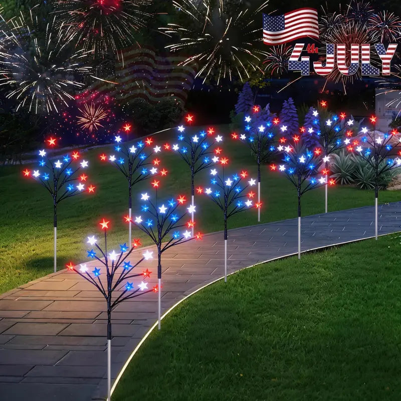8 Piece Solar American Flag Light Set Waterproof Auto On/Off Patriotic LED Pathway Lights for Yard Garden & Walkway❤