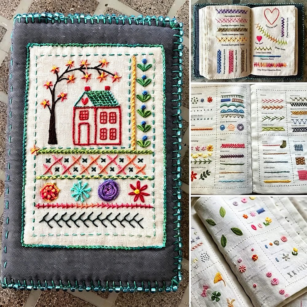 DIY embroidery journal with various stitch patterns