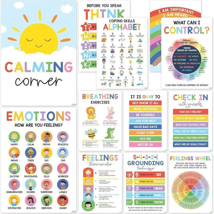 🎁Last Day 49% OFF🔥12 Calming Corner Classroom Posters - Feelings Wheel Chart & Emotions Poster For Kids - Free Shipping