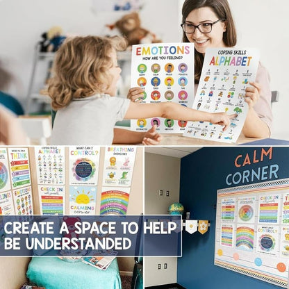 🎁Last Day 49% OFF🔥12 Calming Corner Classroom Posters - Feelings Wheel Chart & Emotions Poster For Kids - Free Shipping
