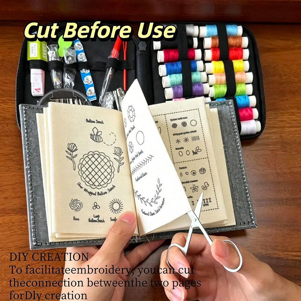 Cuttable embroidery stitch sampler book with tools