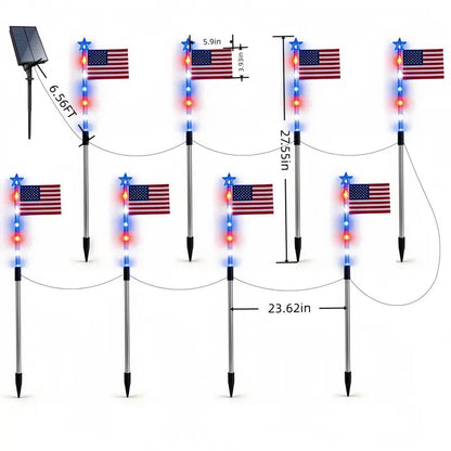 8 Piece Solar American Flag Light Set Waterproof Auto On/Off Patriotic LED Pathway Lights for Yard Garden & Walkway❤