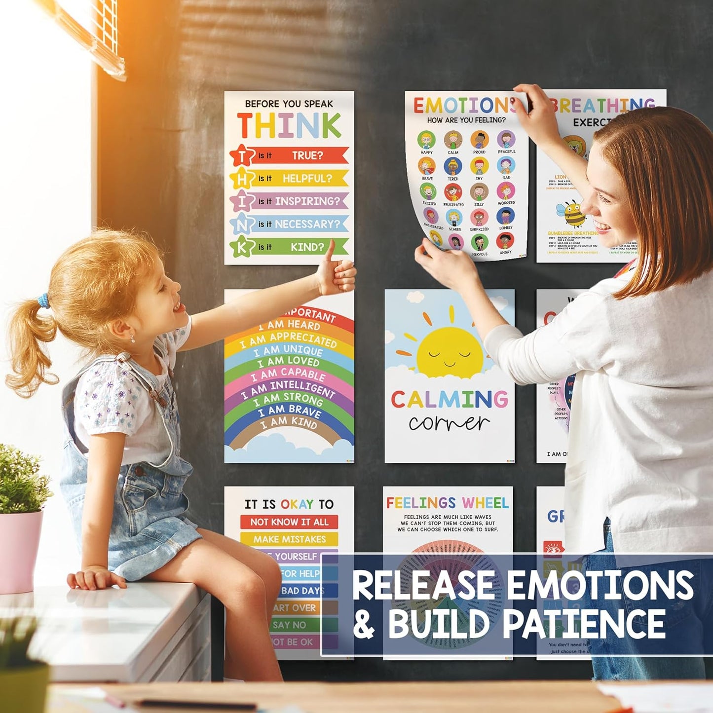 🎁Last Day 49% OFF🔥12 Calming Corner Classroom Posters - Feelings Wheel Chart & Emotions Poster For Kids - Free Shipping