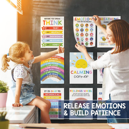 🎁Last Day 49% OFF🔥12 Calming Corner Classroom Posters - Feelings Wheel Chart & Emotions Poster For Kids - Free Shipping