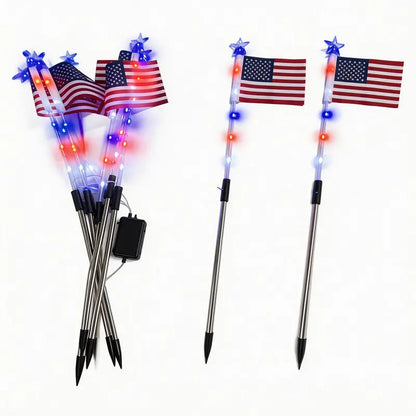 8 Piece Solar American Flag Light Set Waterproof Auto On/Off Patriotic LED Pathway Lights for Yard Garden & Walkway❤