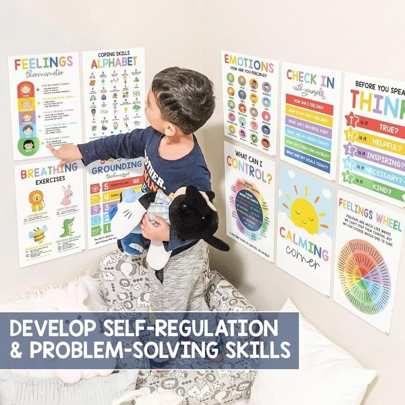 🎁Last Day 49% OFF🔥12 Calming Corner Classroom Posters - Feelings Wheel Chart & Emotions Poster For Kids - Free Shipping