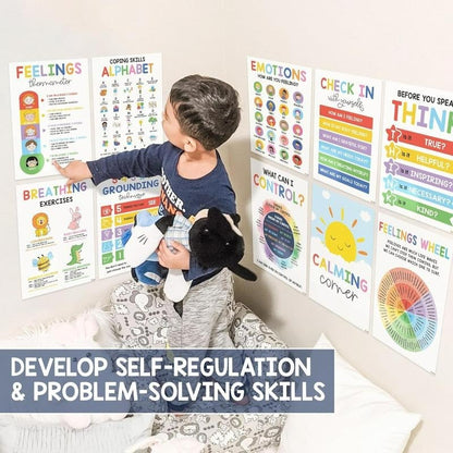 🎁Last Day 49% OFF🔥12 Calming Corner Classroom Posters - Feelings Wheel Chart & Emotions Poster For Kids - Free Shipping