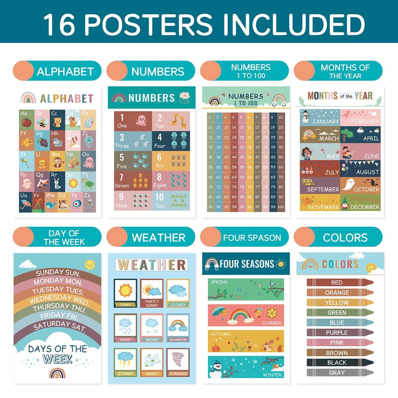 🔥Learn & Dream:🔥16 Boho Educational Posters for Toddlers
