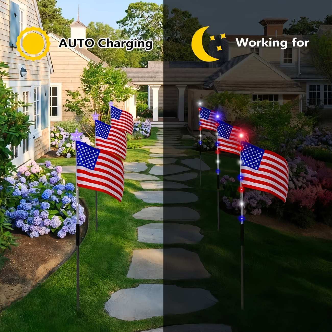 8 Piece Solar American Flag Light Set Waterproof Auto On/Off Patriotic LED Pathway Lights for Yard Garden & Walkway❤
