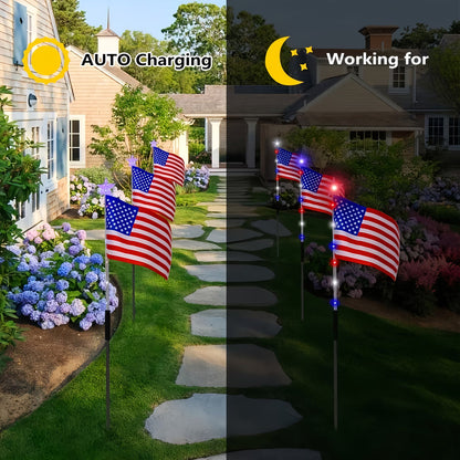 8 Piece Solar American Flag Light Set Waterproof Auto On/Off Patriotic LED Pathway Lights for Yard Garden & Walkway❤