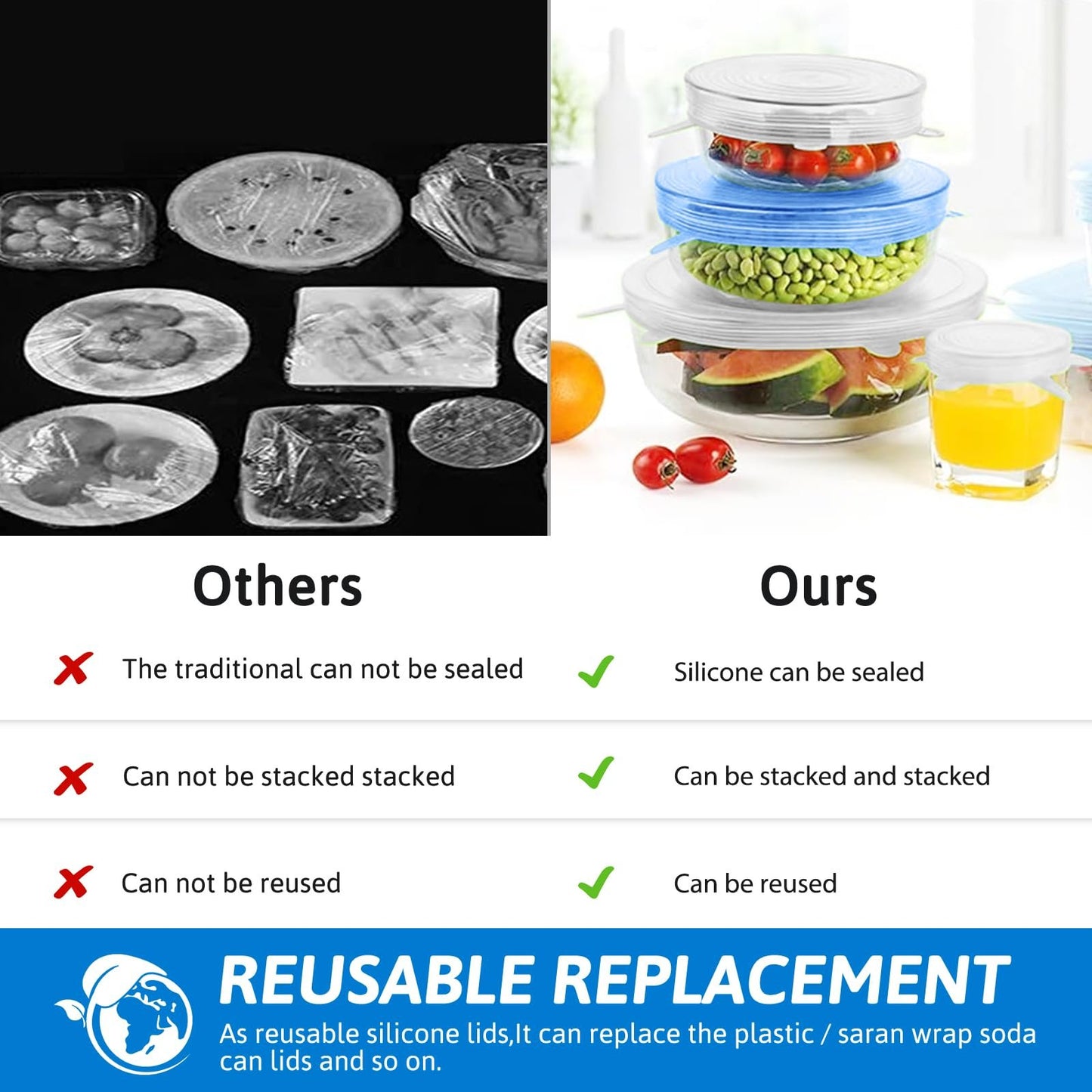 🔥Hot Sale 49%🔥Silicone Cover Stretch Lids Reusable Airtight Food Wrap Covers