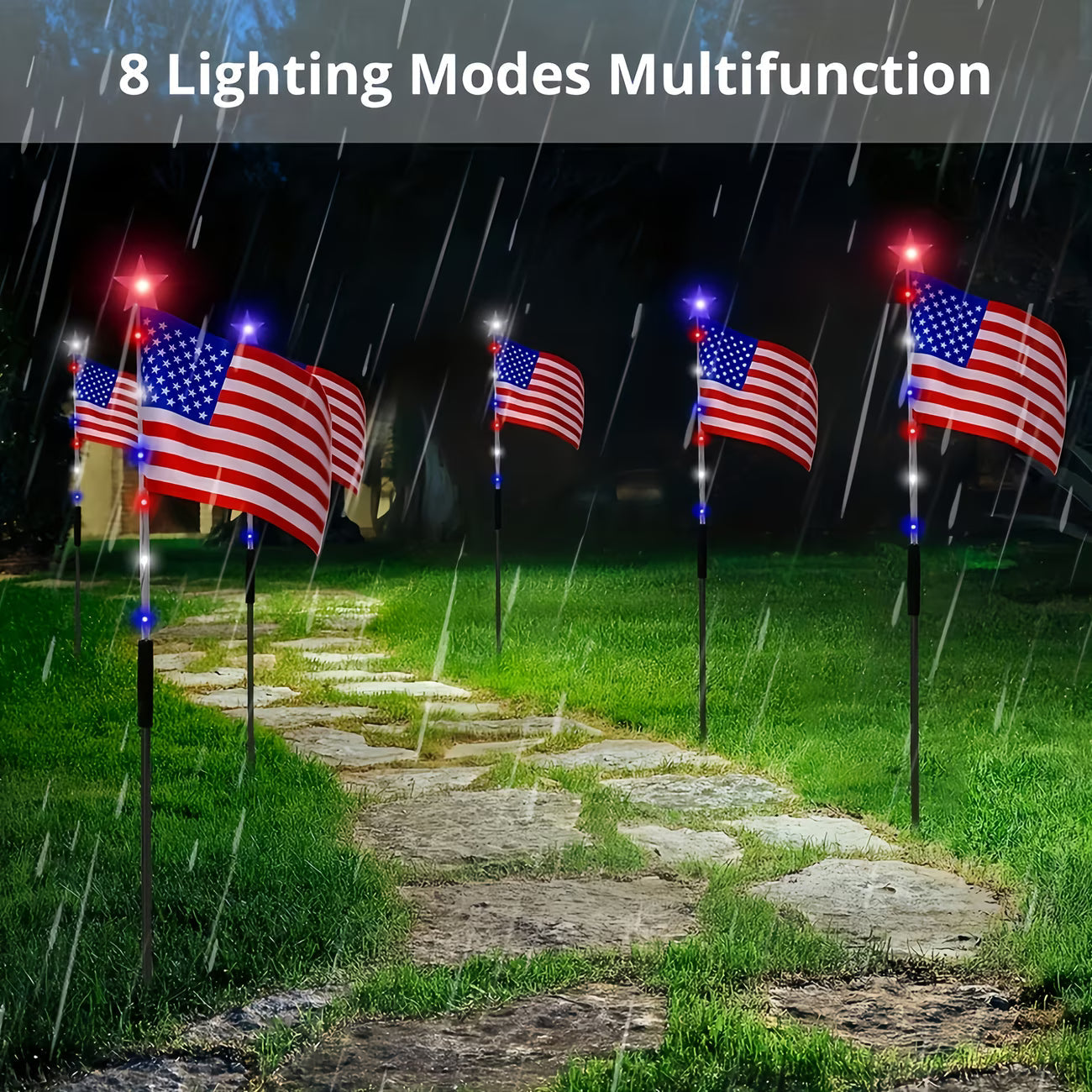 8 Piece Solar American Flag Light Set Waterproof Auto On/Off Patriotic LED Pathway Lights for Yard Garden & Walkway❤